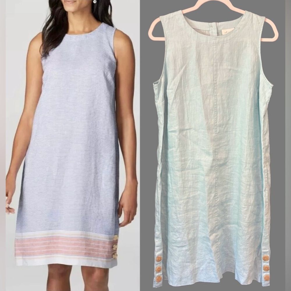 J.Jill Love Linen Women Sleeveless Button Dress M Blue Lagenlook Beachy Pockets